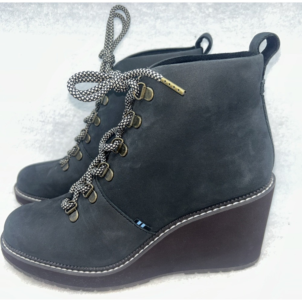 Toms Melrose Wedge Womens 7 Dark Gray Lace Up Combat Bootie Leather‎ 10015837